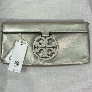 Tory Burch Miller metallic clutch